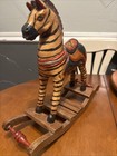 Vintage Wooden Rocking Zebra Horse Sculpture Hand Carved Folk Art 13   