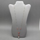 Vintage Sterling Silver Carnelian Y Drop Necklace 26  Open Sphere Orb Pendant