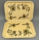 2 Mid Century Retro Tole Painting Floral Metal Tv Serving Trays Vtg 60 s Kitsch