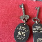 A15-vintage Antique  3  Hotel Motel Room Key Fobs With Skeleton Key 1920s-40   s
