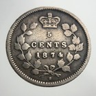 1874 H Large Date Crosslet 4 Canada 5 Cents Km  2 Silver Circulated Coin Ii935