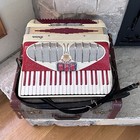 Working Crown Accordion  8492 Made In Italy Vintage Red   Cream   Hard Case