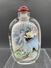 Chinese Inside Reverse Painted Glass Snuff Bottle Flowers Cranes Oriental In Box