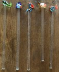 Hand Blown Art Glass Swizzle Sticks Cocktail Stirrers Nautical Sea Life Lot Of 5