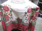 Vtg Christmas Holiday Tablecloth 60 X 90  Burgandy Cotton Floral Poinsettas