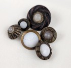 Button Lot Metal Brass   White Clear Glass Of 6 Shank Back Antique