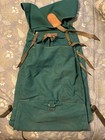 Bear Paw Vintage Wooden Frame Hiking Backpack Green Canvas With Leather Straps