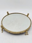 Vtg Cherub Supported Round Beveled Mirror 8    Diameter   2    H  1940   s Vanity Tray