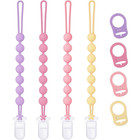 Pacifier Clips Silicone 4-pack Button Style Adapter Ring Fits Mam Dummy Pink