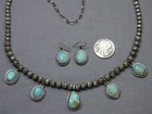 Native American Campitos Turquoise Sterling Silver 18-22  Necklace   Earrings