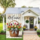 Spring Welcome Garden Flag 12x18 Inch Double-sided Flower Basket Tulip Yard Flag