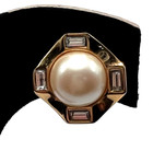 Vintage Monet Simulated Pearl   Rhinestone Accents Gold Brass Plated Earrings