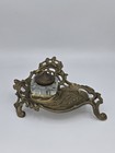 Vintage Brass Art Nouveau Inkwell Stand With Glass Pot And Pen Tray Desk Decor