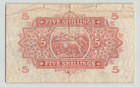 East Africa 5 Shilling 1957  P-33  Qeii Note Final Note  M16 06249  Orig Vf  R4