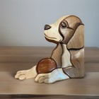 Hand Crafted 3d Intarsia Wood Art Puppy With Ball  Dog Sign Wall Plaque