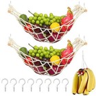 2pcs Macrame Hanging Fruit Basket With Banana Hangers And 8 Hooks 