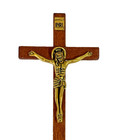 Small Wooden Standing Cross Crucifix Goldtone Jesus 4 25  Tall Home Prayer Altar