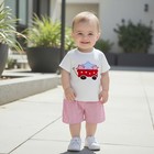 4th Of July Baby Boy Outfit Flag Cart Embroidery Short Sleeve T 3-4t White