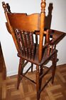 Antique Oak Child baby Highchair  Fancy Back And Spindles--good Condition 