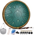 Steel Tongue Drum 13  15-note Handpan With Mallets  Songbook   Carry Bag  Green