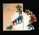 Wwii Era Joyous Christmas Diecut Card Embossed Mailbox W Letters And Packages