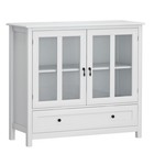 Storage Cabinet Cupboard Shelves Organzier With Double Glass Doors  handle White