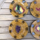 Vtg Set 6 French Majolica Plates Salins Les Bains France Fruit Pottery