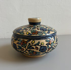 Vintage Jerusalem Ceramic Pottery Dish Lidded Bowl W  Hand Painted Floral Design