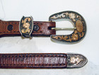 Vintage Western Ranger Belt Buckle Sterling Silver 10k Gf Overlay Leather Belt