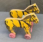 Vtg Children s Kids Toy Wooden Wood Horse With Wood Wheels 8  Wide