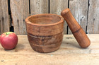 Old Vintage Chunky Large Wooden Kitchen Mortar   Pestle Primitive Country Farm