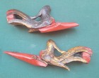 Pair Antique Asian Carved Wood Phoenix Panels Red   Gilt Architectural Fragments
