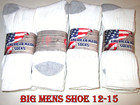 12 Pairs Big Mens Shoe 12-15 Cotton Crew Athletic Socks  Usa Made  Free Ship