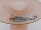 Vintage Tiffin Pink Satin Frosted 4  Glass Trumpet Vase W  Hand Painted Peacocks