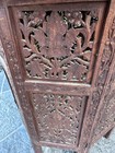 Vintage Anglo Indian Carved Wood Side Table Folding Grape Vine Floral Inlay