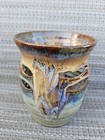 Martindale Pottery Ocean Blue Drip Glaze Luminary Votive Candle Dragonfly Signed