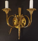 Vintage French Louis Xvi Style Hunting Horn Gilt Metal Two-light Sconce