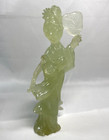Guanyin Figurine With Fan Hand Carved Stone Statue Chinese Kwan Yin Antique