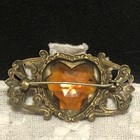 Antique Art Nouveau Brooch Pin Amber Faceted Heart Rhinestone Love Sweetheart