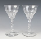 Quality Pair Antique Needle Etch Cut Stem Wine Or Cocktail Glass Crystal Optic