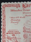 Vtg Karl Ratzsch s Milwaukee s  Restaurant Wi Wisconsin 1950   s Paper Placemat