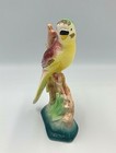 Vintage Hand Painted Pink Yellow Porcelain Parrot Parakeet Bird Perching Figure