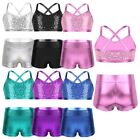 Girls Dance Outfits Kids Ballet Gymnastics Workout Crop Top shorts Set Costume  