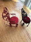 Fancy Vin tin Can Rocking   Straight Chairs Pin Cushion W red Velvet  lot Of 2 