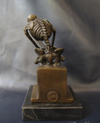 Vintage Bronze Skeleton Sculpture Statue Milo Marble Thinking  Deco Rare Decor