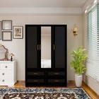 3 Door Storage Wardrobe  Freestanding Wardrobe With Drawers   Mirror  Black