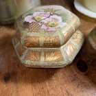 Vintage Nippon Dresser Set Trinket Box Hair Receiver Hand Painted Gold Trim