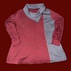 Burgundy   Gray Long Sleeve Tunic Type Shirt With Asymmetrical Cowl Type Collar