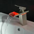 Led Bathroom Sink Faucet Temperature Sensitive 3colors Waterfall Spout Mixer Tap