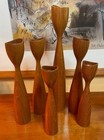 Vintage Mid Century Danish Modern Teak 6 Tulip Top Candle Holders